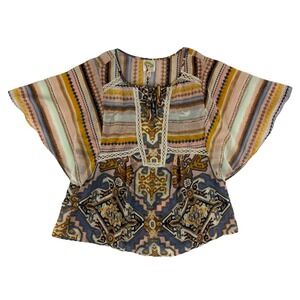 Anthropologie Fig & Flower Semi Sheer  Top Sz PL Boho Artsy Colorful‎ Peasant